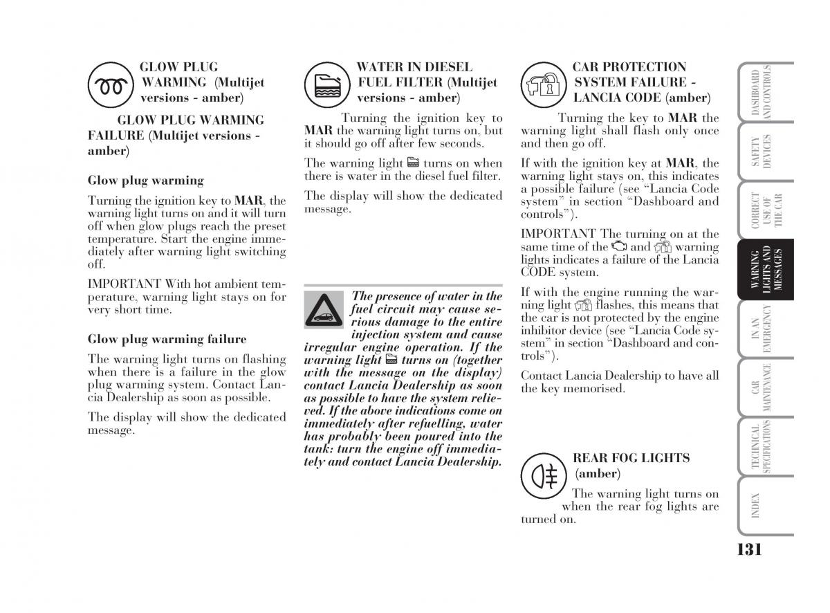 Lancia Ypsilon owners manual / page 132