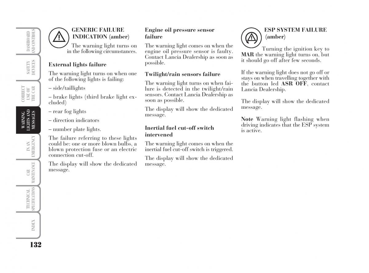 Lancia Ypsilon owners manual / page 133