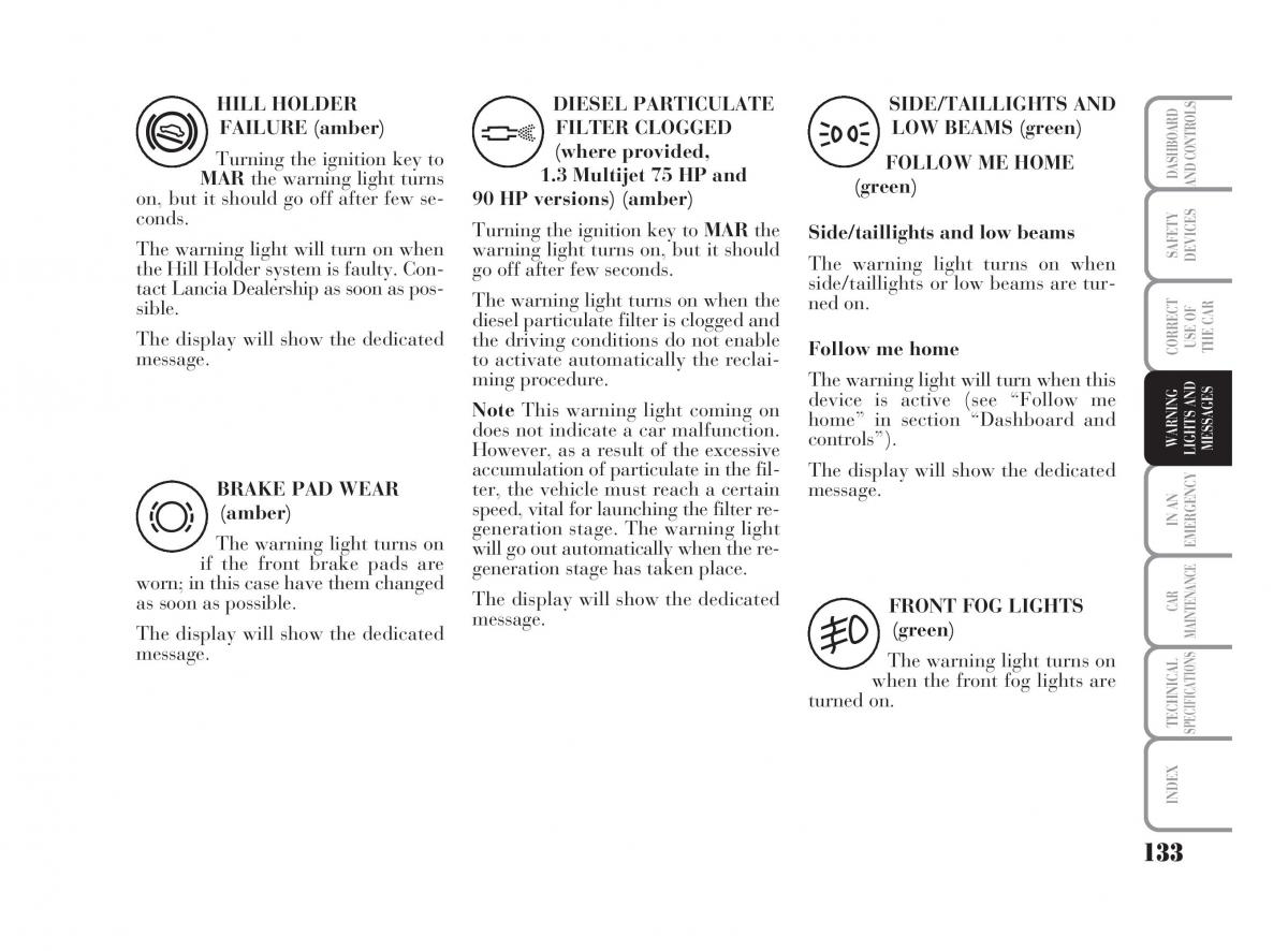 Lancia Ypsilon owners manual / page 134