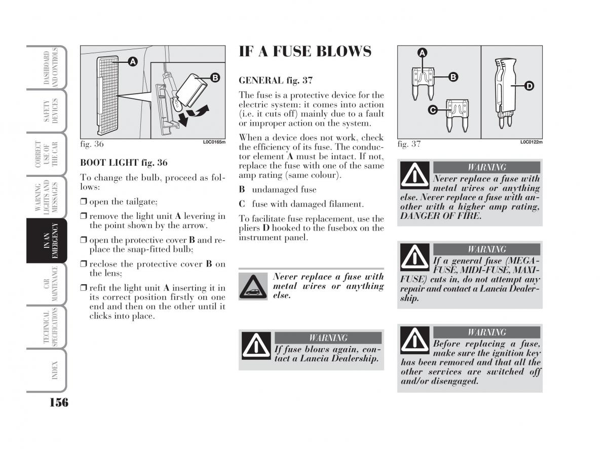 Lancia Ypsilon owners manual / page 157