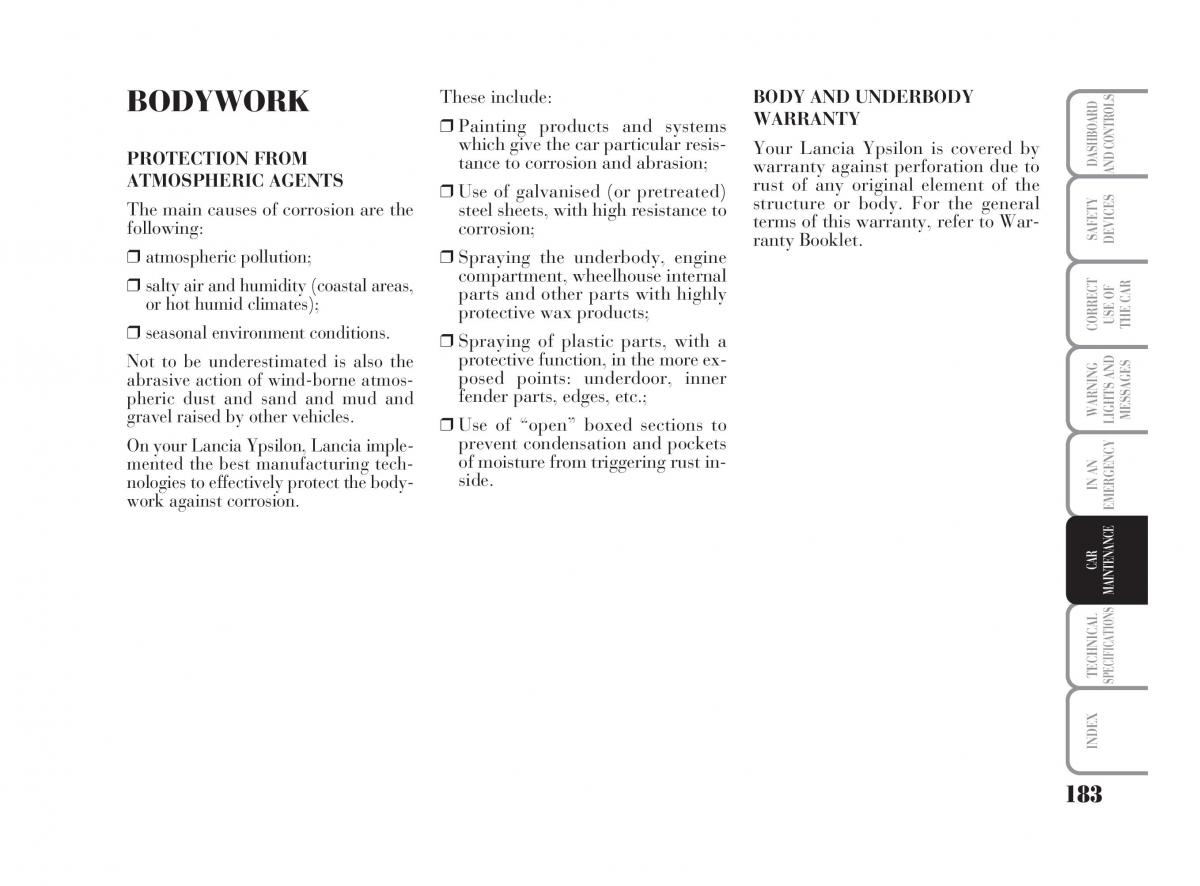 Lancia Ypsilon owners manual / page 184