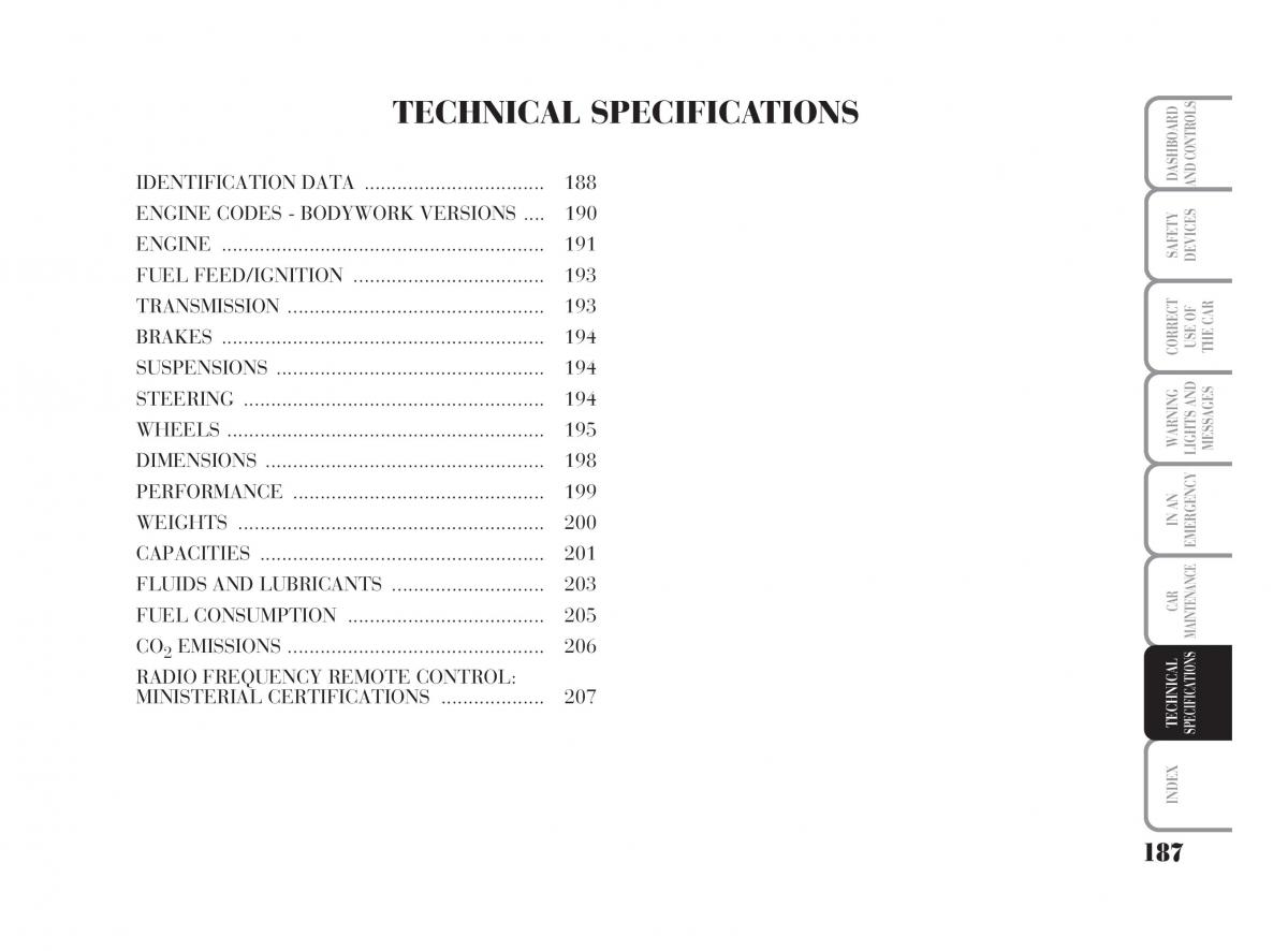 Lancia Ypsilon owners manual / page 188