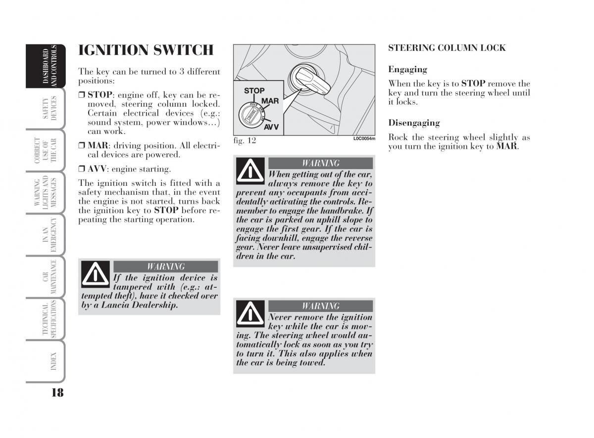 Lancia Ypsilon owners manual / page 19