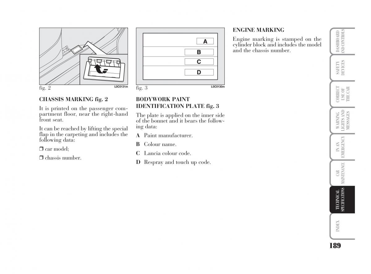 Lancia Ypsilon owners manual / page 190