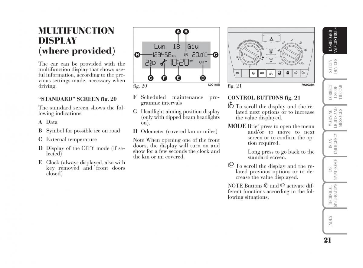 Lancia Ypsilon owners manual / page 22