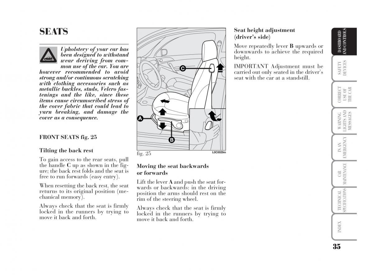 Lancia Ypsilon owners manual / page 36