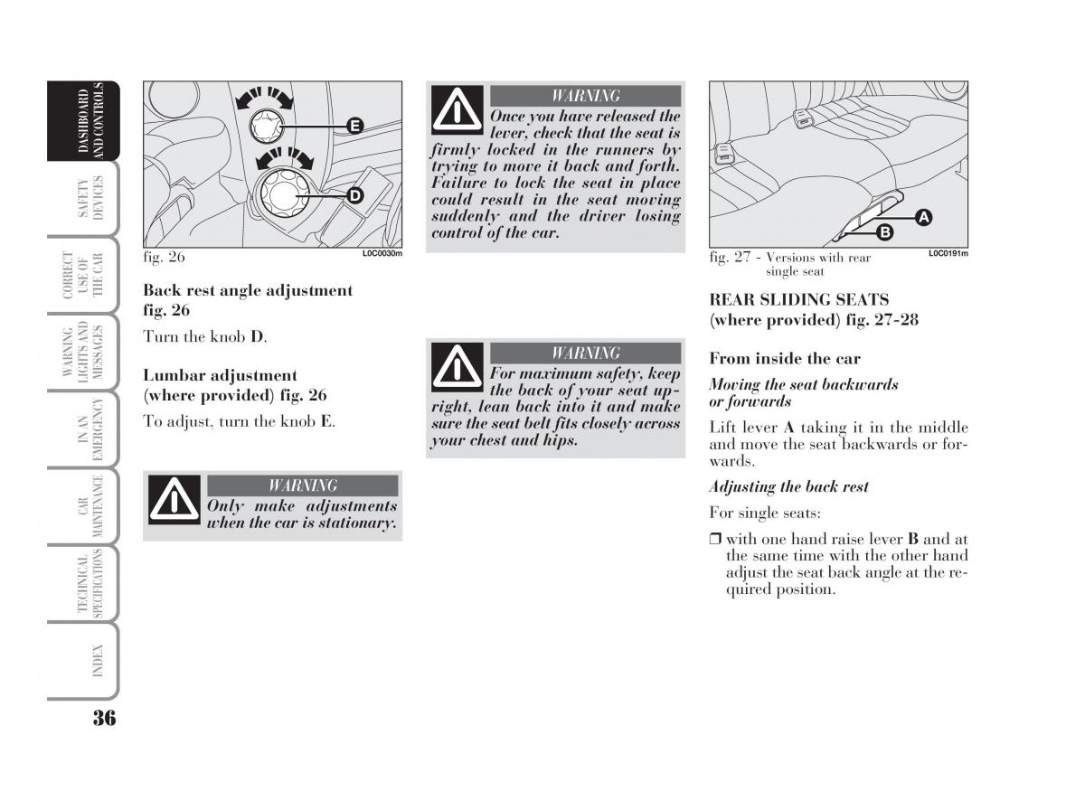 Lancia Ypsilon owners manual / page 37