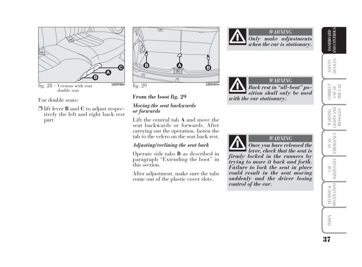 Lancia Ypsilon owners manual / page 38