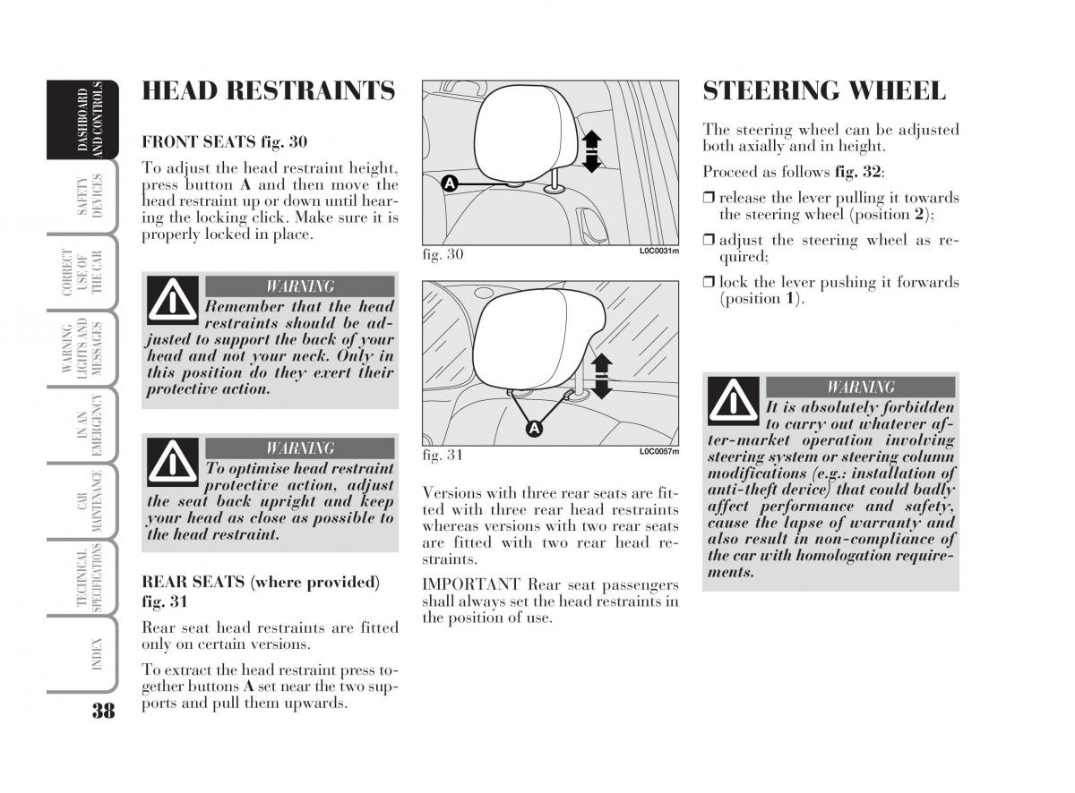 Lancia Ypsilon owners manual / page 39