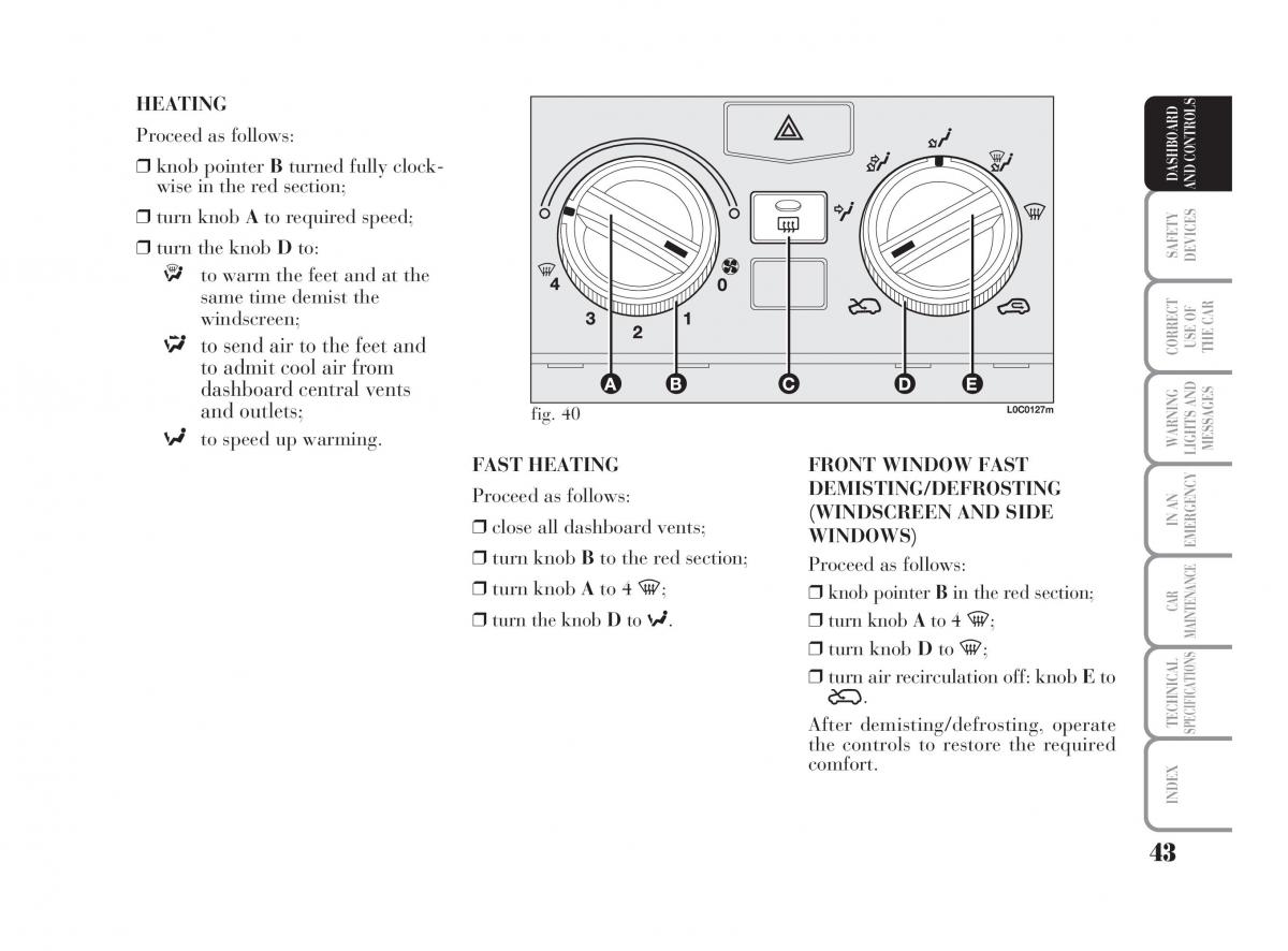 Lancia Ypsilon owners manual / page 44