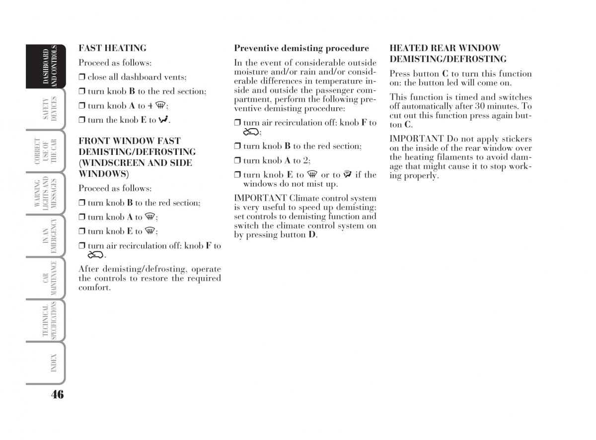 Lancia Ypsilon owners manual / page 47