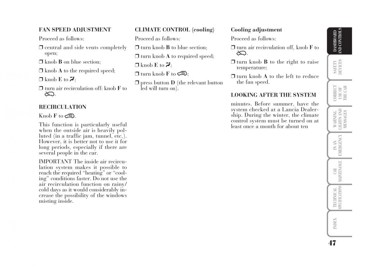 Lancia Ypsilon owners manual / page 48