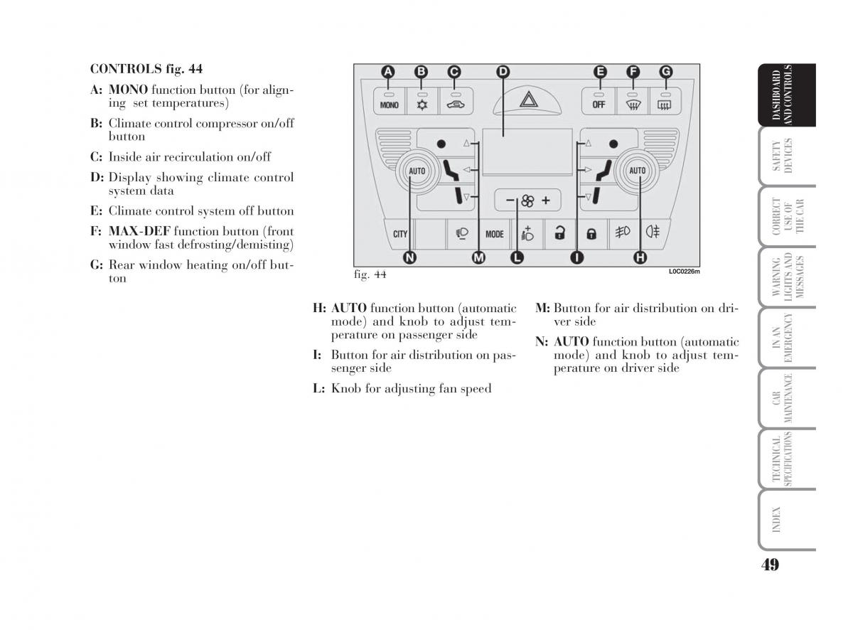 Lancia Ypsilon owners manual / page 50