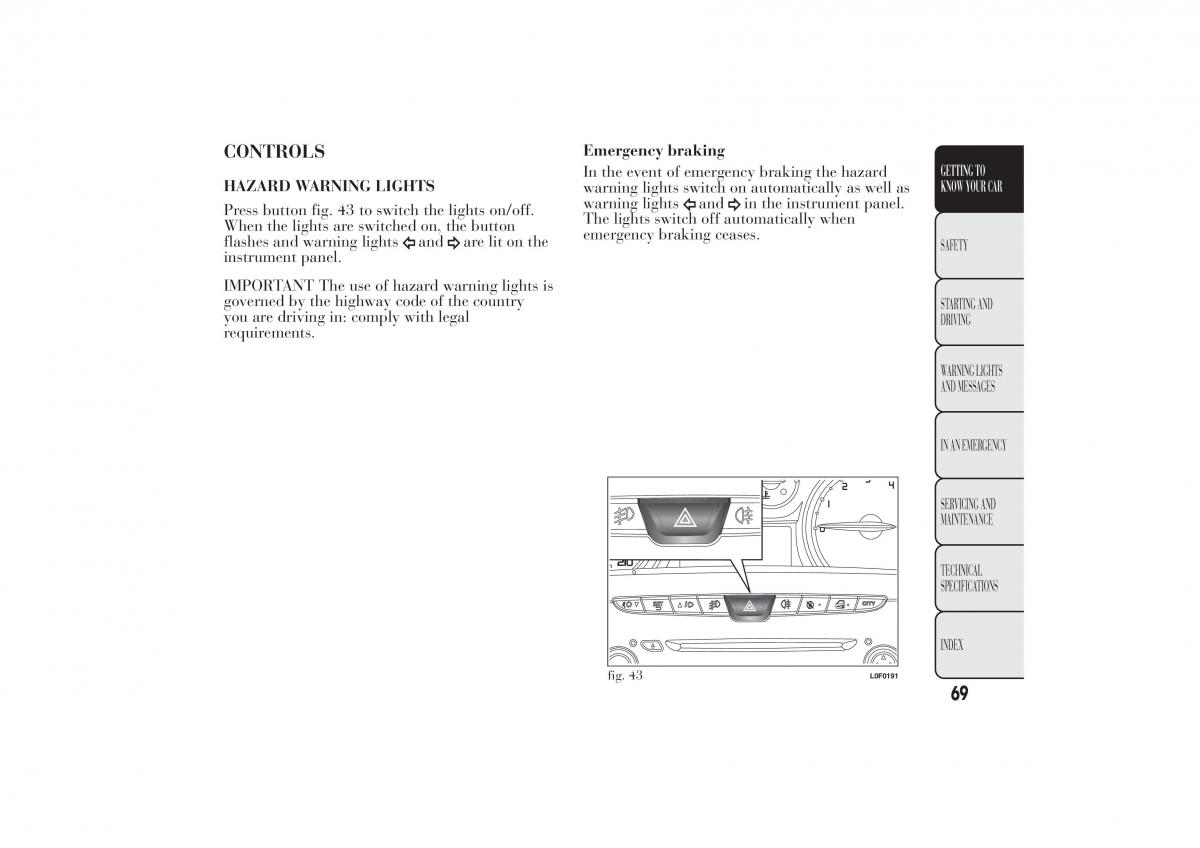 Lancia Ypsilon II 2 owners manual / page 73