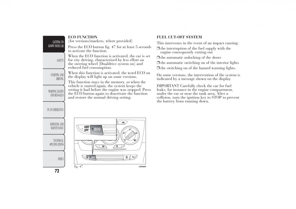 Lancia Ypsilon II 2 owners manual / page 76