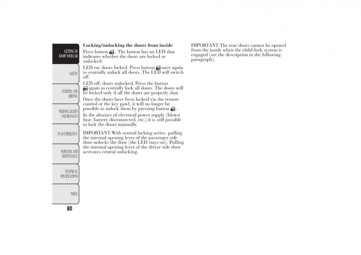 Lancia Ypsilon II 2 owners manual / page 84