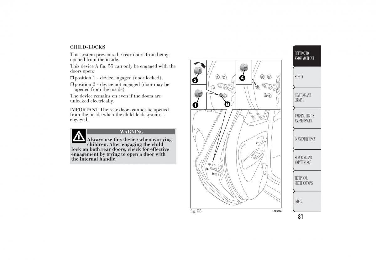 Lancia Ypsilon II 2 owners manual / page 85