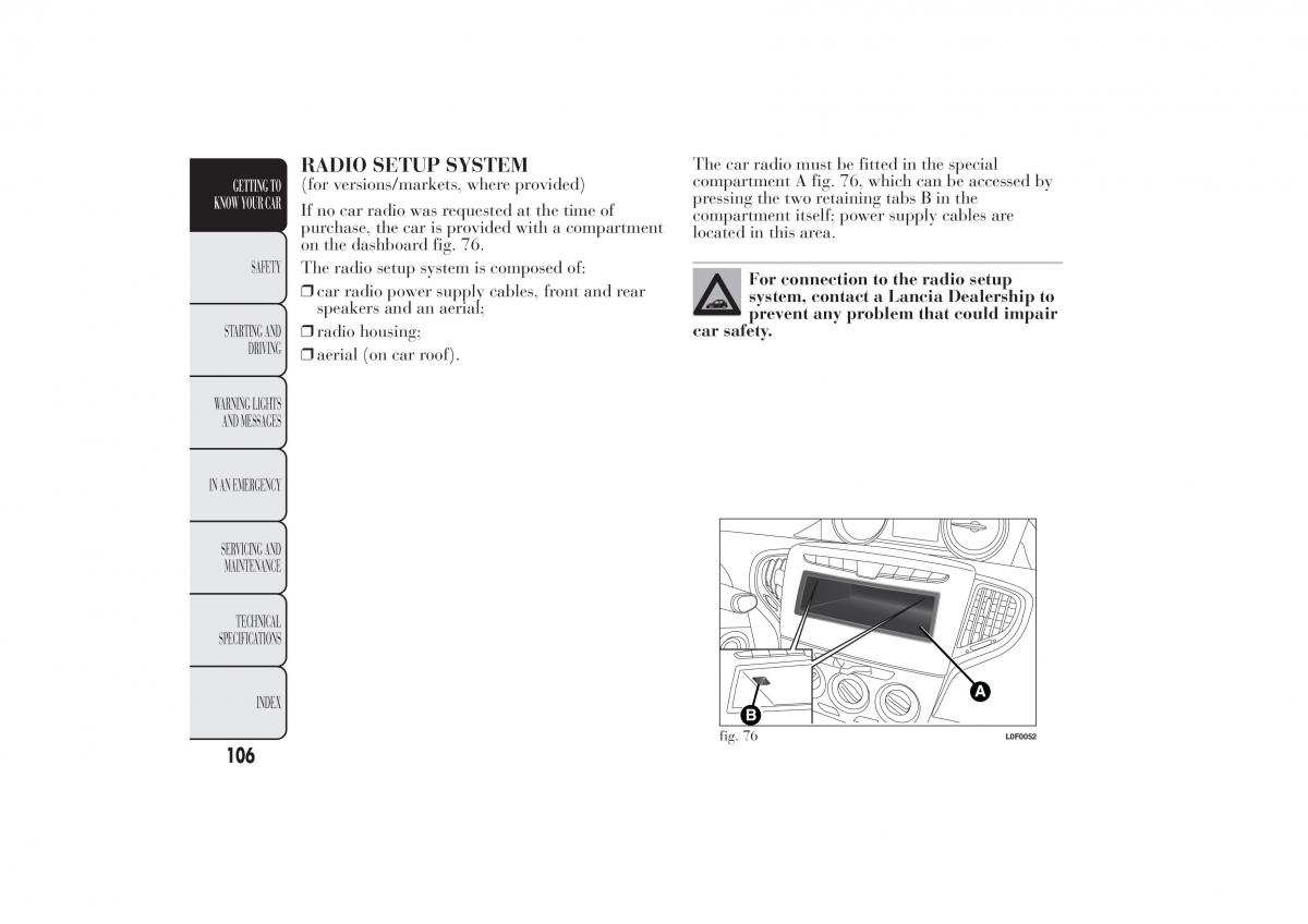 Lancia Ypsilon II 2 owners manual / page 110