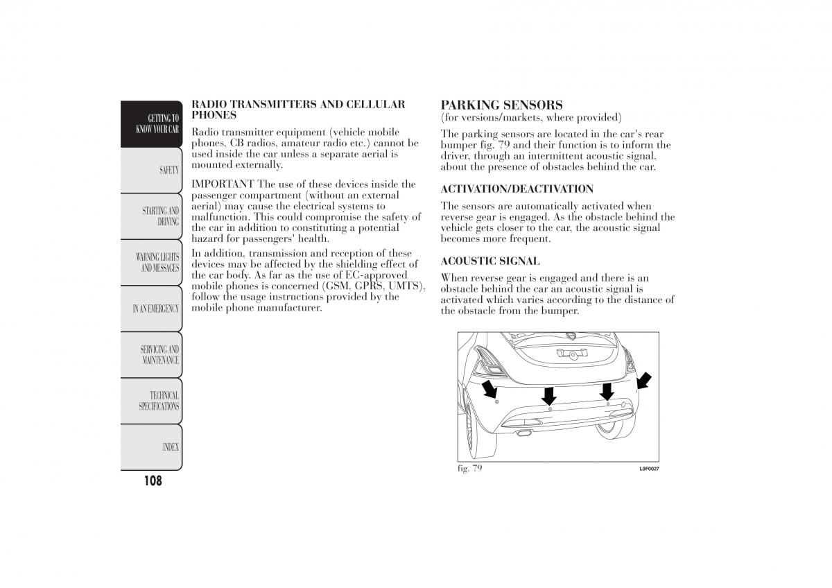 Lancia Ypsilon II 2 owners manual / page 112