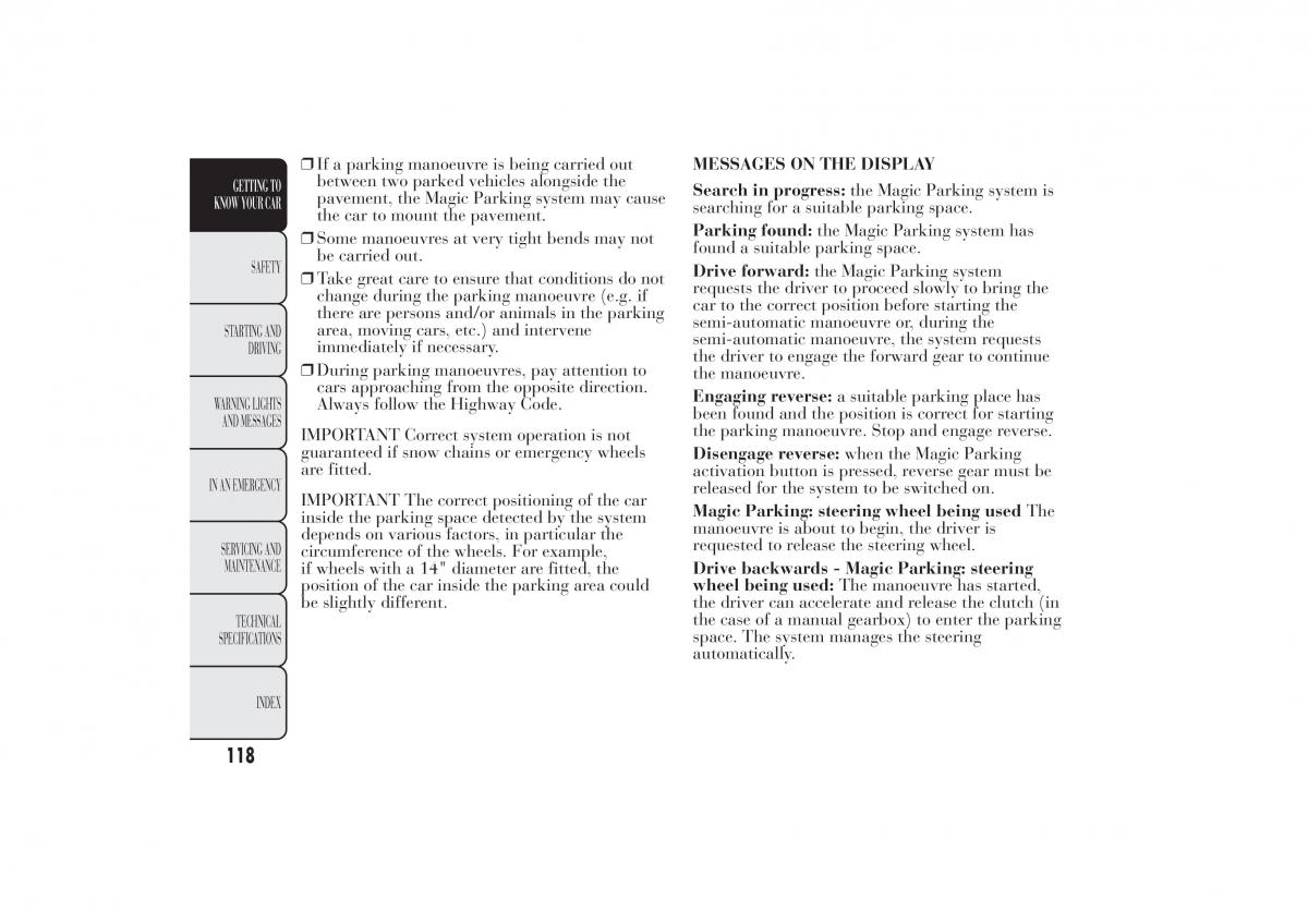 Lancia Ypsilon II 2 owners manual / page 122