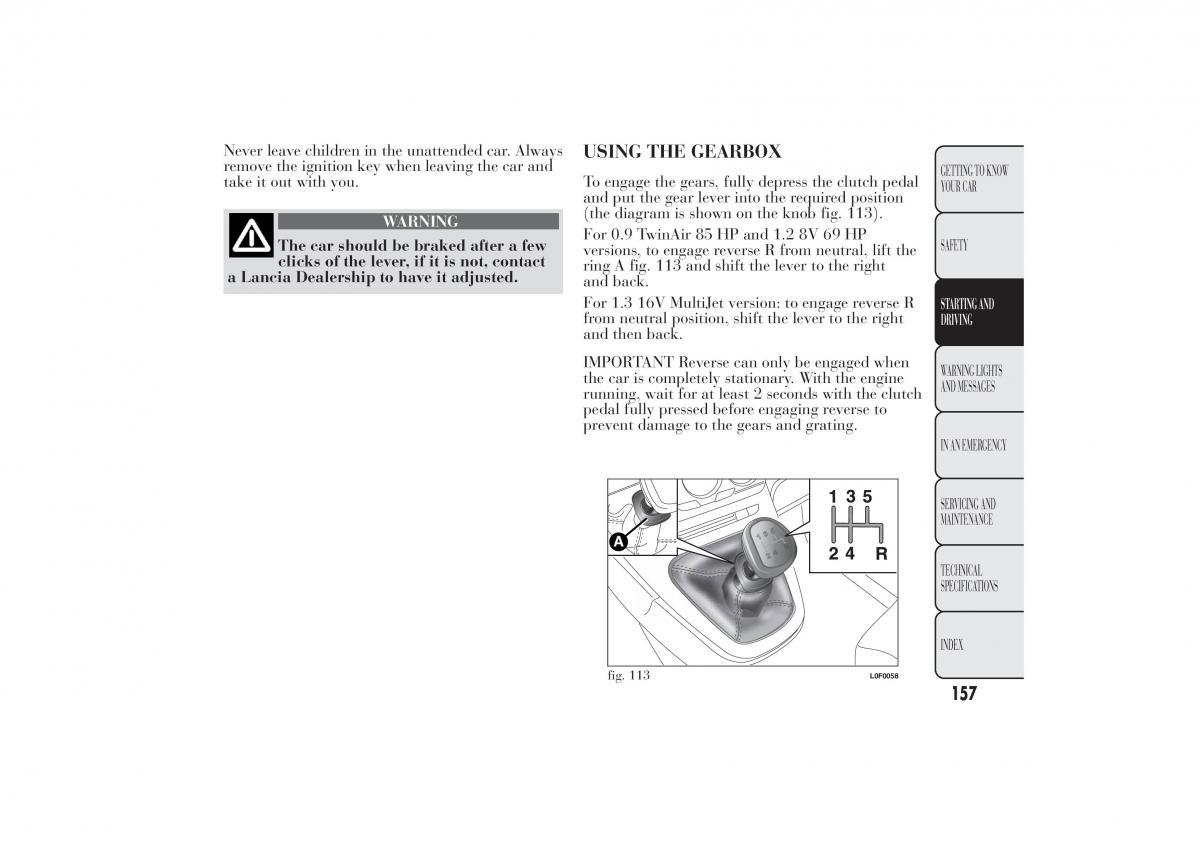 Lancia Ypsilon II 2 owners manual / page 161