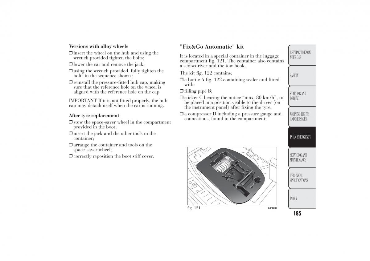 Lancia Ypsilon II 2 owners manual / page 189