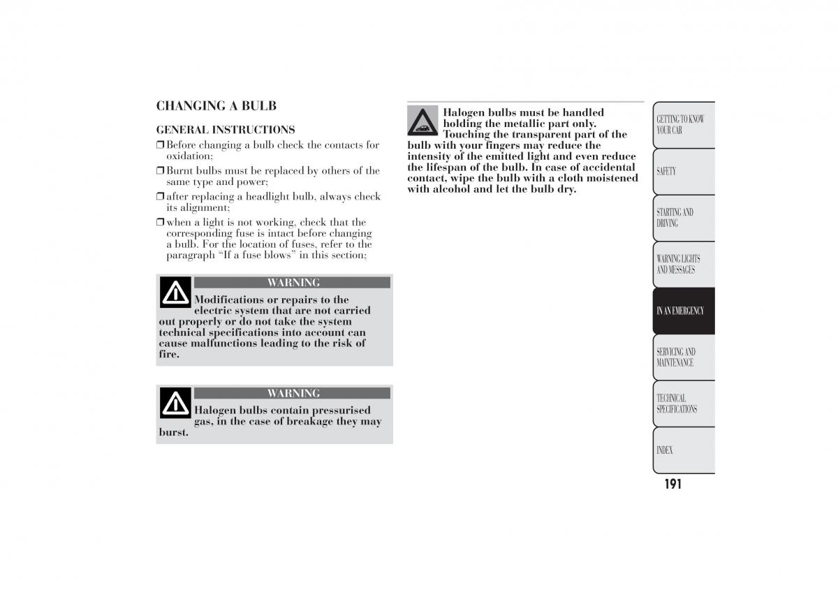 Lancia Ypsilon II 2 owners manual / page 195