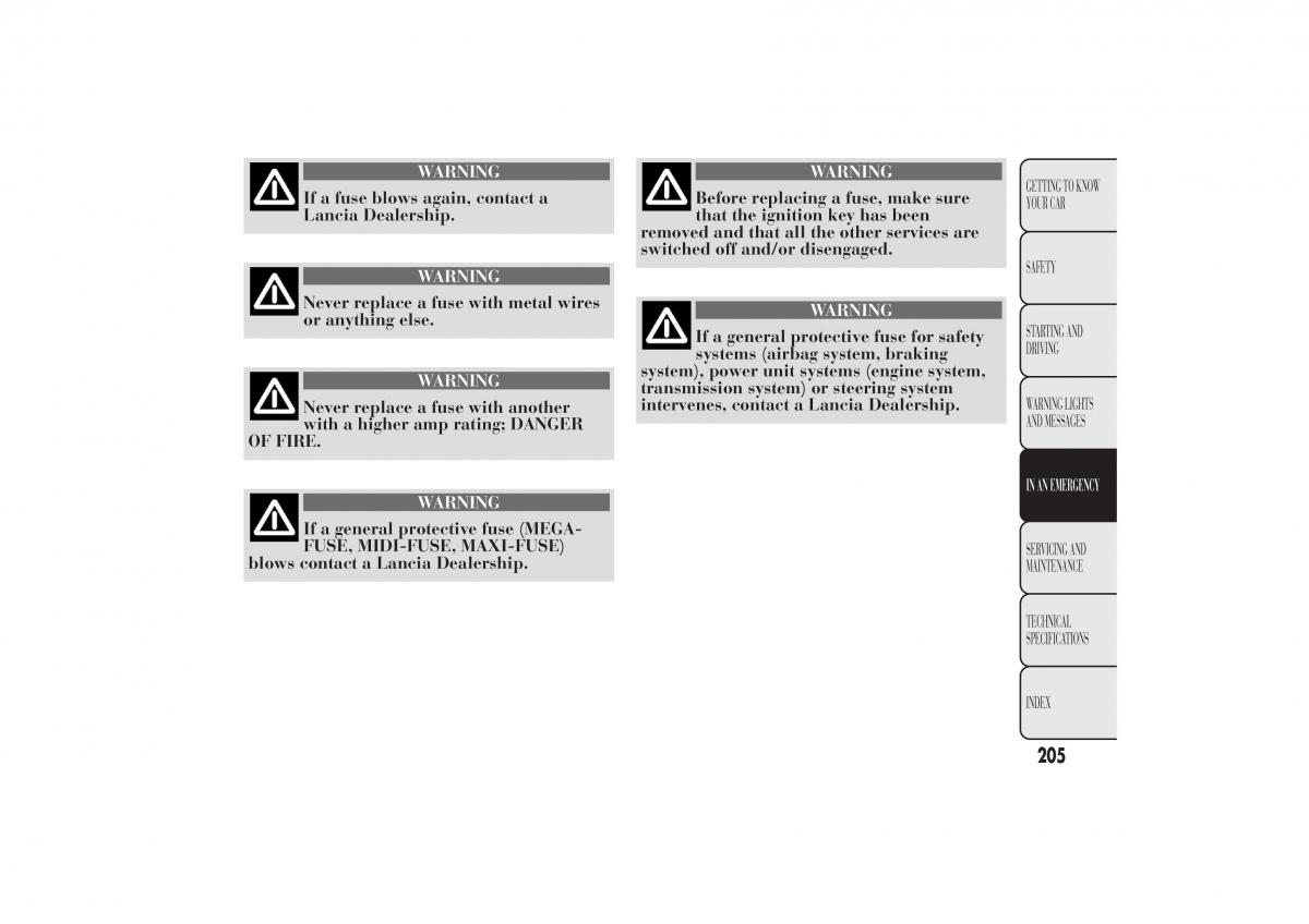 Lancia Ypsilon II 2 owners manual / page 209