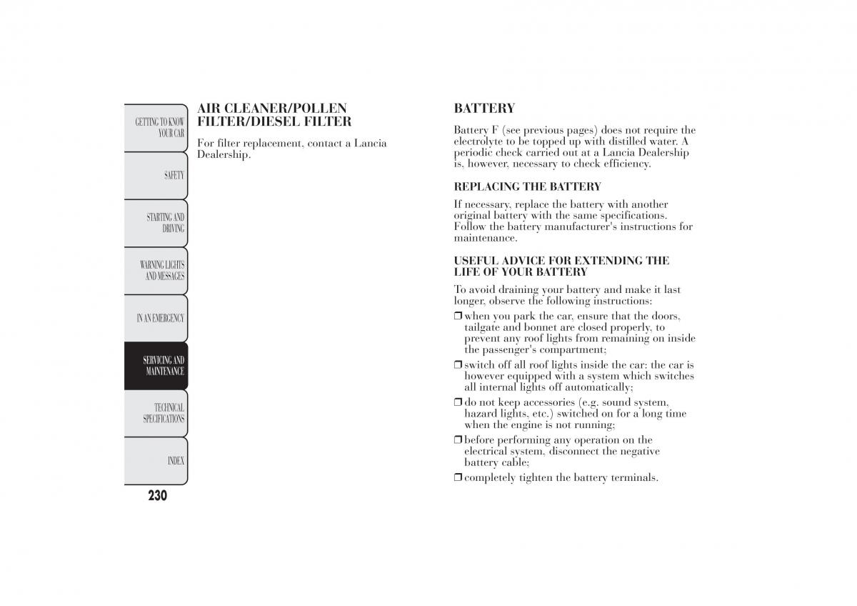 Lancia Ypsilon II 2 owners manual / page 234