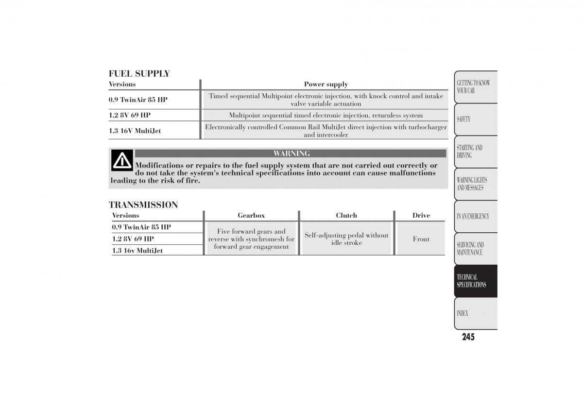 Lancia Ypsilon II 2 owners manual / page 249