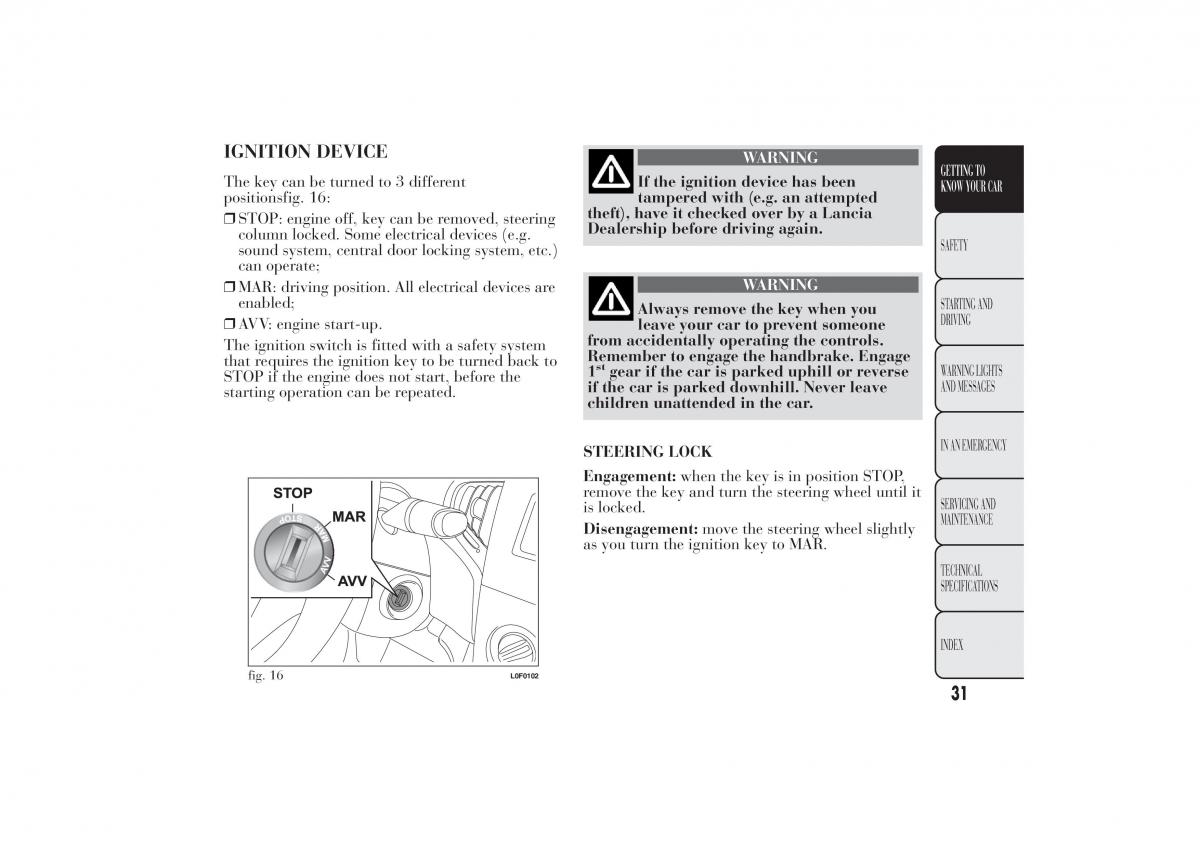 Lancia Ypsilon II 2 owners manual / page 35