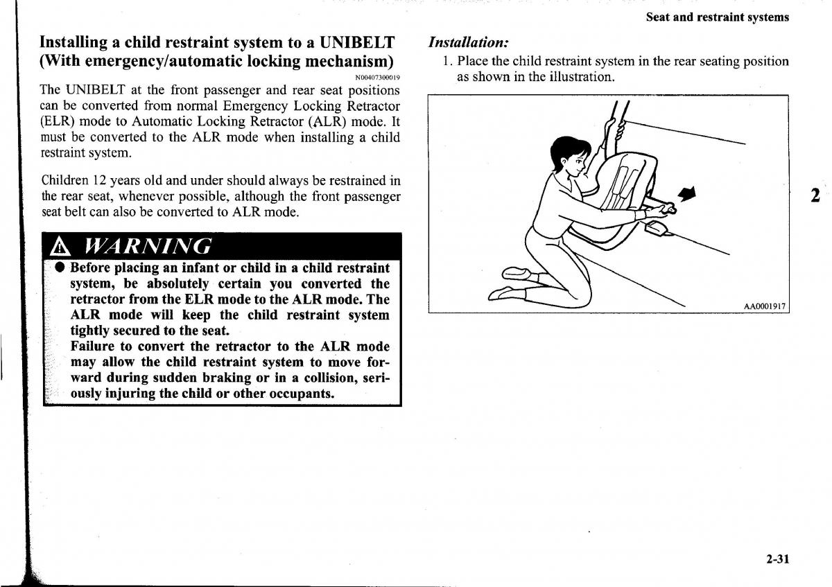 Mitsubishi Outlander I 1 owners manual / page 55