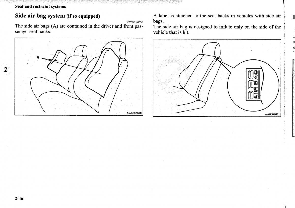 Mitsubishi Outlander I 1 owners manual / page 70