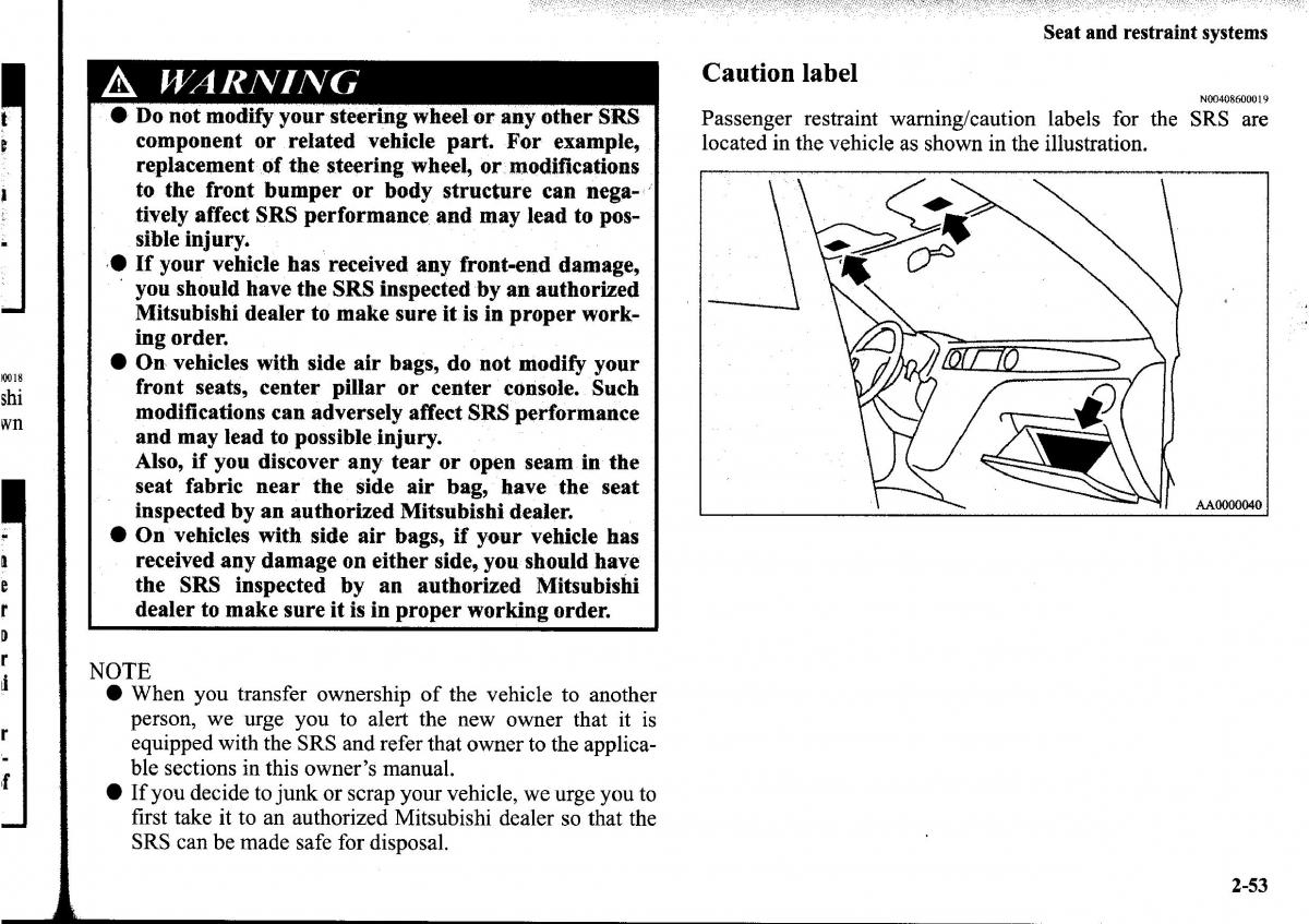 Mitsubishi Outlander I 1 owners manual / page 77