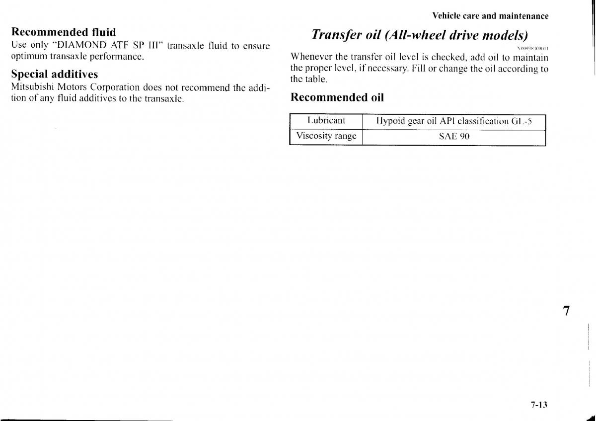 Mitsubishi Outlander I 1 owners manual / page 249