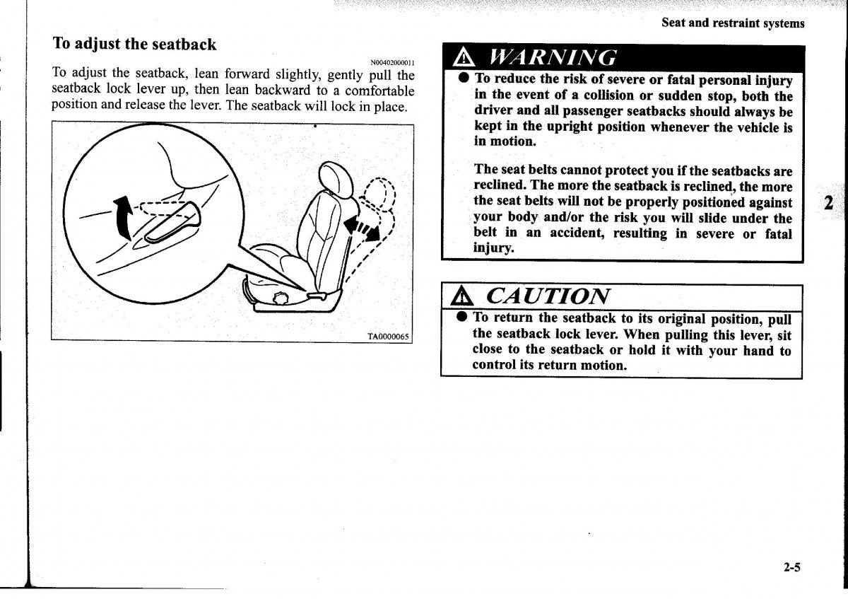 Mitsubishi Outlander I 1 owners manual / page 29