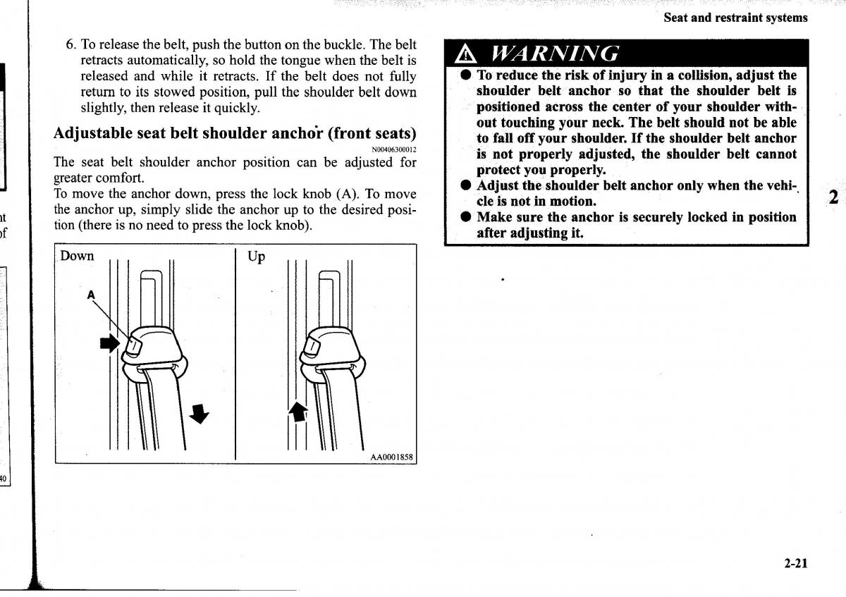 Mitsubishi Outlander I 1 owners manual / page 45