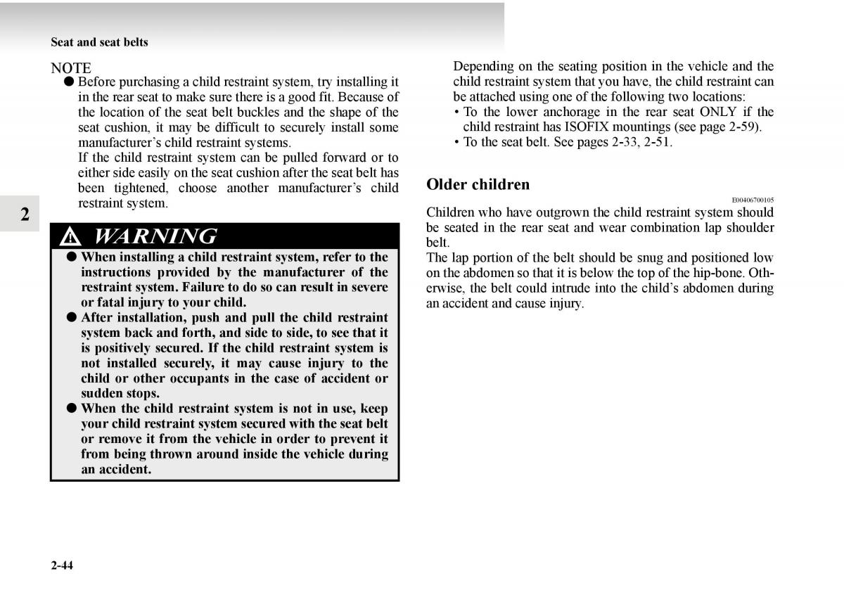 Mitsubishi Outlander II 2 owners manual / page 122