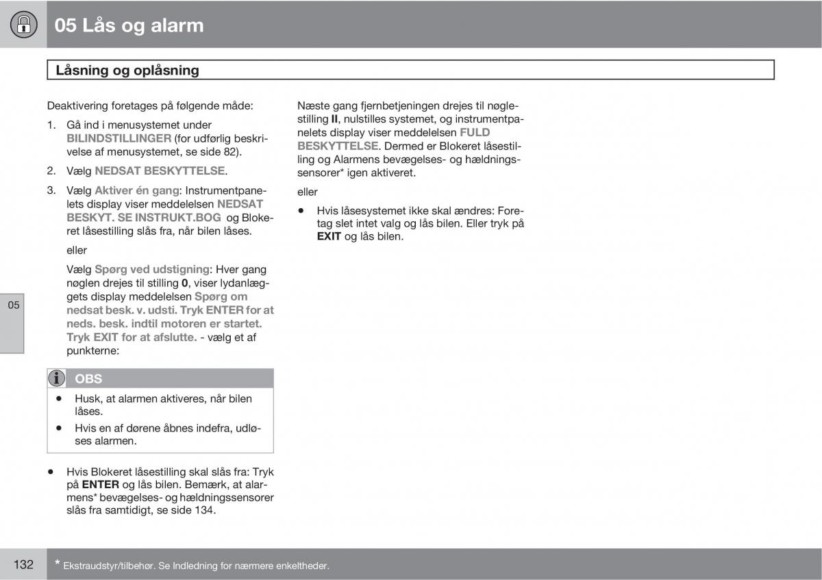 Volvo C30 Bilens instruktionsbog / page 134