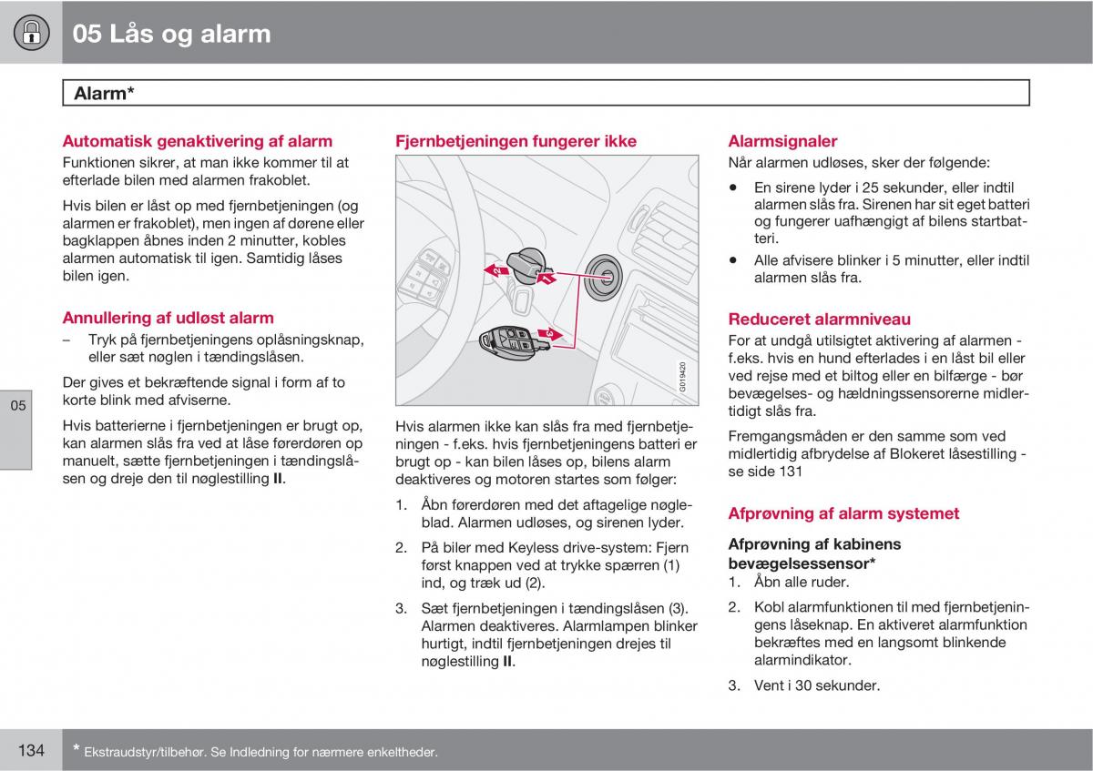 Volvo C30 Bilens instruktionsbog / page 136