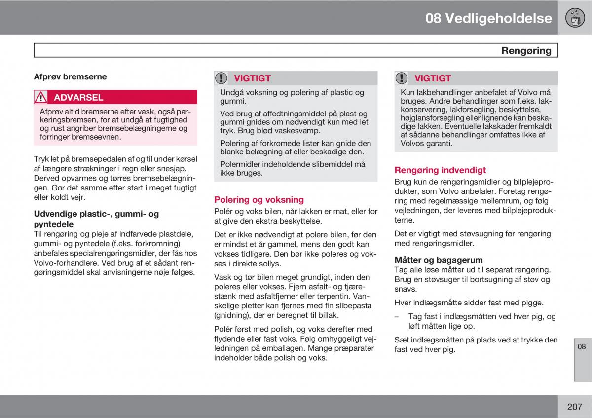 Volvo C30 Bilens instruktionsbog / page 209