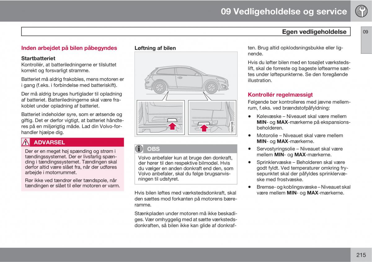 Volvo C30 Bilens instruktionsbog / page 217