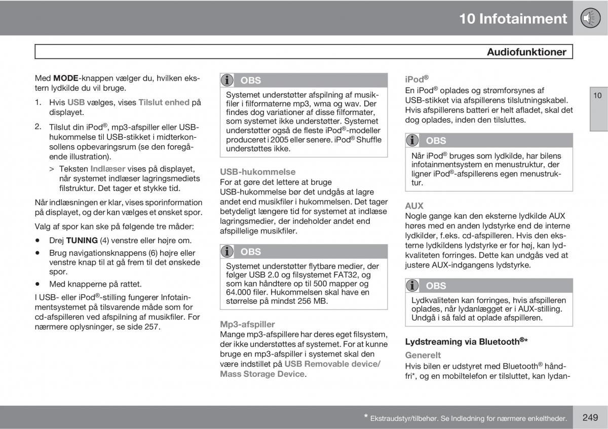 Volvo C30 Bilens instruktionsbog / page 251