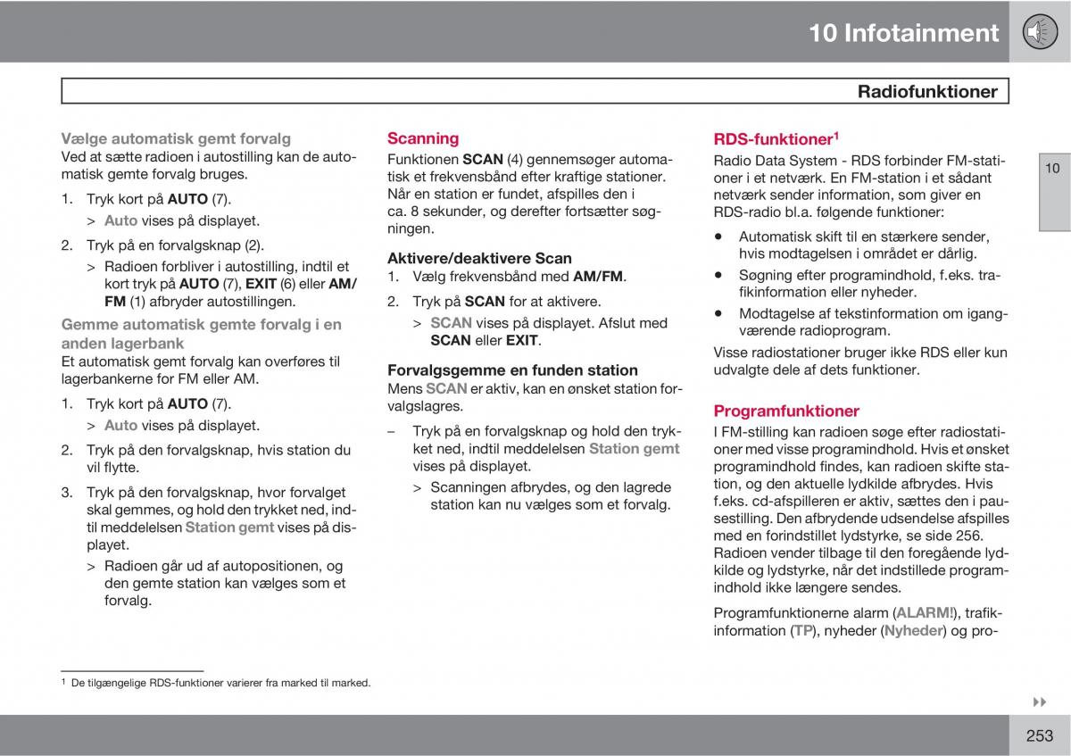 Volvo C30 Bilens instruktionsbog / page 255