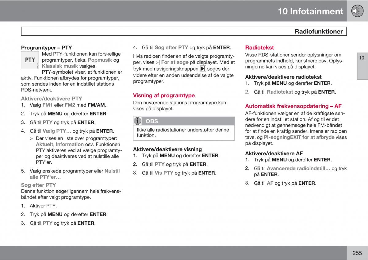 Volvo C30 Bilens instruktionsbog / page 257