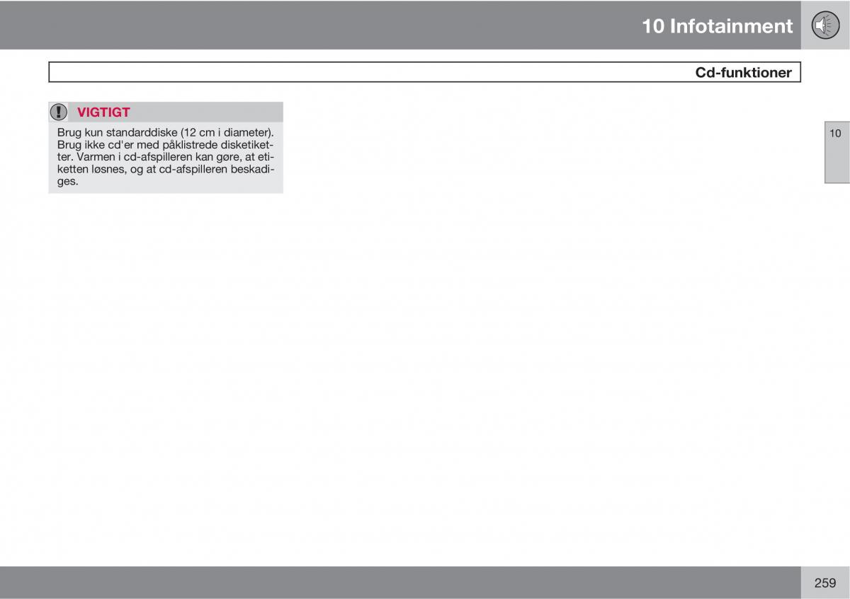 Volvo C30 Bilens instruktionsbog / page 261