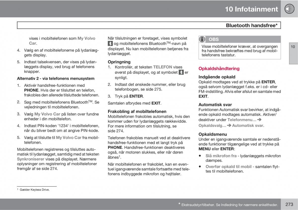 Volvo C30 Bilens instruktionsbog / page 275