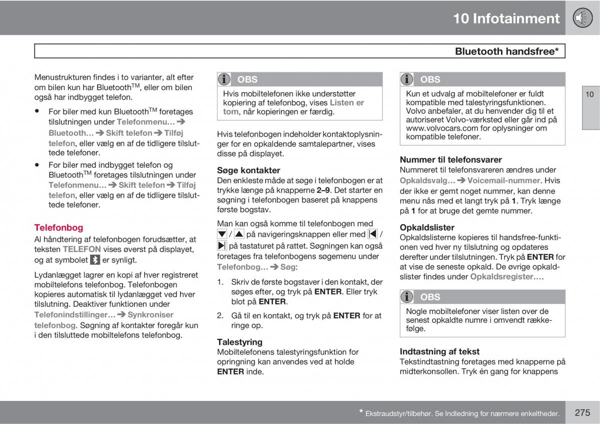 Volvo C30 Bilens instruktionsbog / page 277