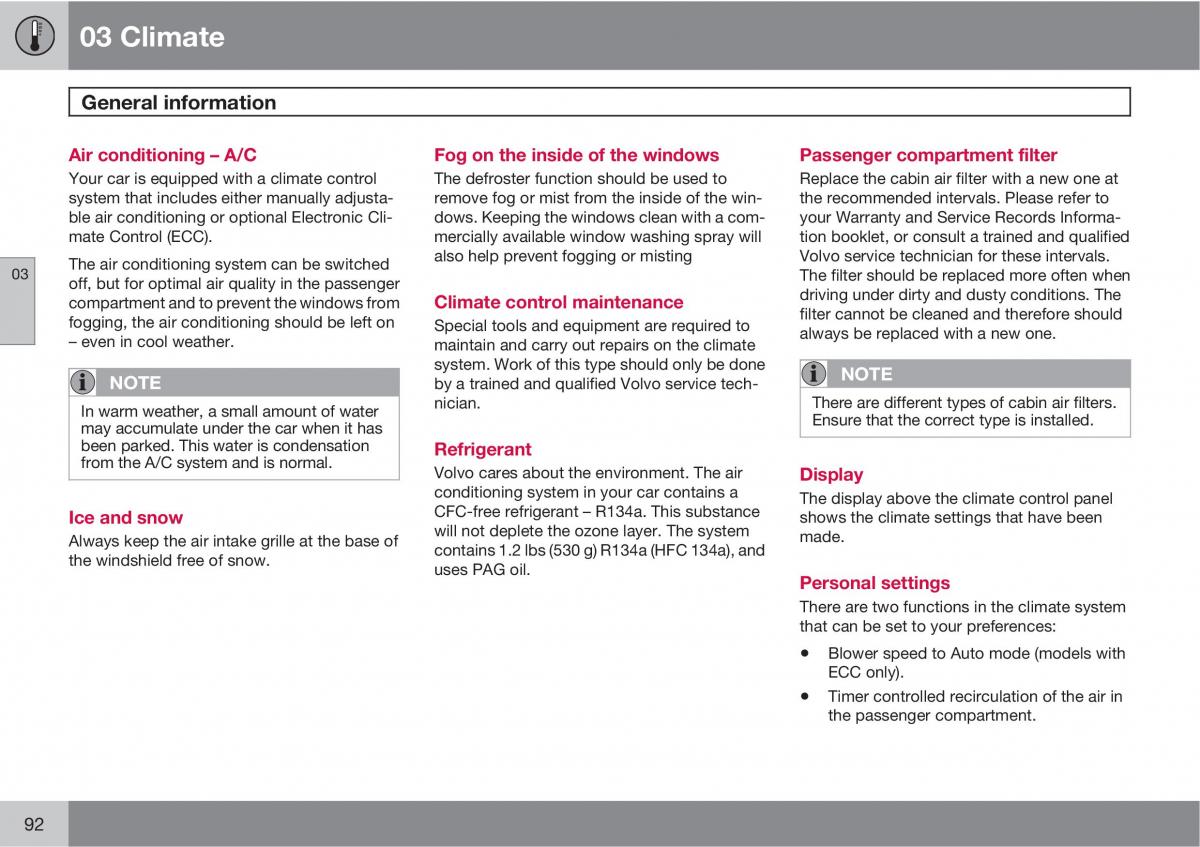 Volvo C30 owners manual / page 92