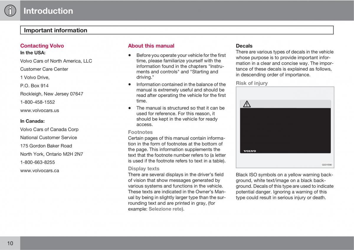 Volvo C30 owners manual / page 10